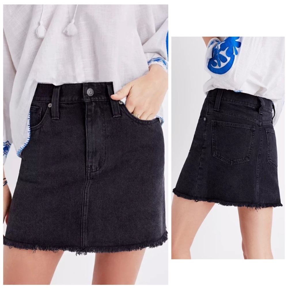 Madewell McCarren Raw Hem Jean Mini Skirt A-Line Washed Black Denim Grunge 30